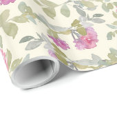 クリーム色の背景にブライダルピンクの水彩花 ラッピングペーパー (ロールコーナー)
