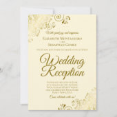 クリーム色の背景に金の飾り縁のエレガントな結婚披露宴 招待状 (正面)