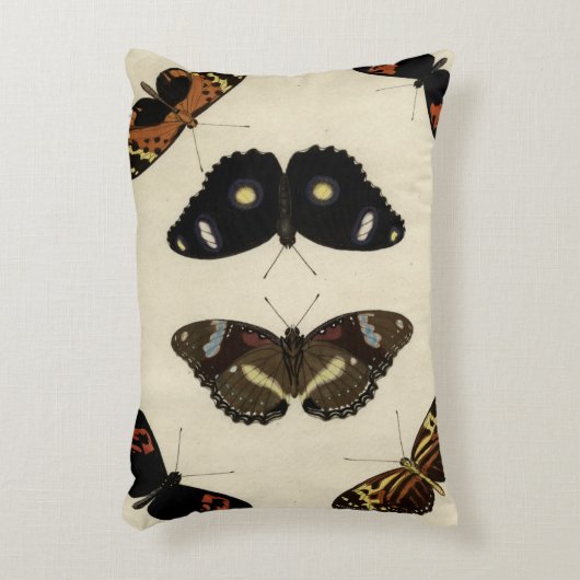 クリーム色の背景のカラフルな蝶メドレー アクセントクッション (正面(垂直))