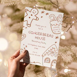クリーム色の背景のジンジャーブレッドハウスデコレーション パーティー 招待状
