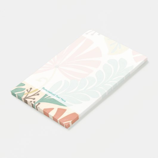 クリーム色の背景のパステル調の花のつる植物そして葉 ポストイット (アングル)