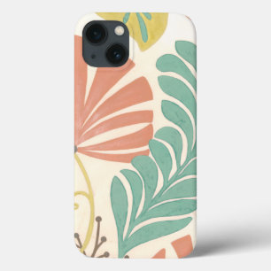 クリーム色の背景のパステル調の花のつる植物そして葉 iPhone 13ケース