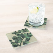 クリーム色の背景の葉そして枝 ガラスコースター (アングル)