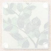 クリーム色の背景の葉そして枝 ガラスコースター (裏面)