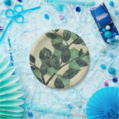 クリーム色の背景の葉そして枝 ペーパープレート (パーティー)