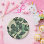 クリーム色の背景の葉そして枝 ペーパープレート (パーティー)