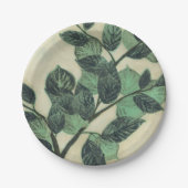 クリーム色の背景の葉そして枝 ペーパープレート (正面)