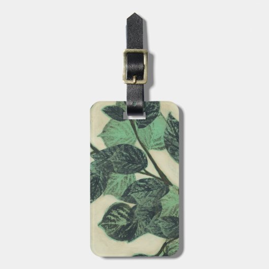 クリーム色の背景の葉そして枝 ラゲッジタグ (正面縦)