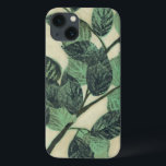 クリーム色の背景の葉そして枝 iPhone 13ケース<br><div class="desc">鮮やかな緑の葉および枝はジェニファーGoldbergerによってこのプリントのクリーム色の背景で休みます。 季節の変更としてこれらの葉の色は同じをとどまりま、少し一貫性をあなたの生命に持って来ます。</div>