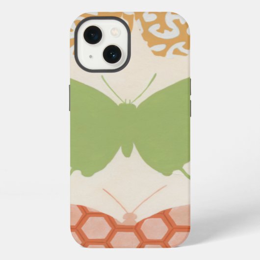 クリーム色の背景の装飾的な蝶の模様 iPhoneケース (裏面)