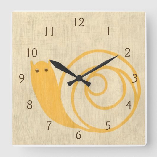 クリーム色の背景の黄色いかたつむり スクエア壁時計 (正面)
