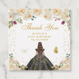 クリーム色の花とダークブラウンの髪のプリンセスの誕生日パーティー フェイバータグ