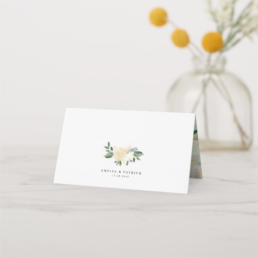 クリーム色の花と緑のフローラ結婚ズ プレイスカード (裏面)