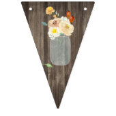 クリーム色の花のメーソンジャーのWoodgrainの国の結婚式 バンティングフラッグ (第3の旗)