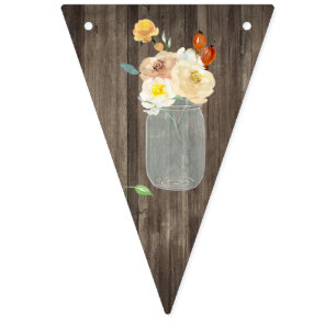 クリーム色の花のメーソンジャーのWoodgrainの国の結婚式 バンティングフラッグ