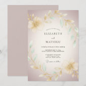 クリーム色の花のロマンティックな結婚式 招待状 (正面/裏面)