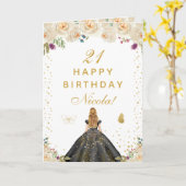 クリーム色の花柄ブロンドの髪の女の子 誕生日 カード (黄色い花)
