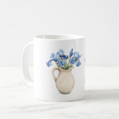 クリーム色の花瓶 紫色のアヤメの花 コーヒーマグカップ (正面左)