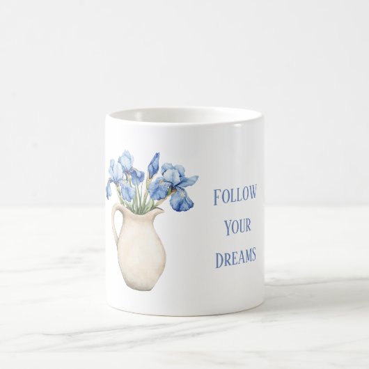 クリーム色の花瓶 紫色のアヤメの花 コーヒーマグカップ (中央)