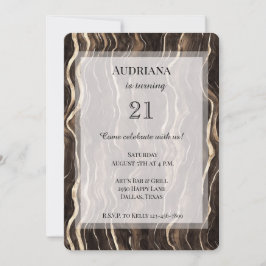 クリーム色の茶色のチョコレート金ゴールド渦巻き誕生日 招待状