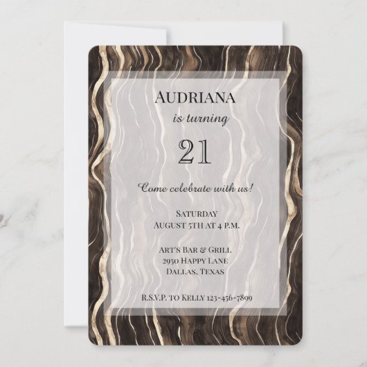 クリーム色の茶色のチョコレート金ゴールド渦巻き誕生日 招待状 (正面)