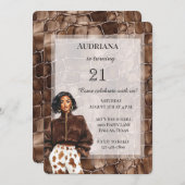 クリーム色の茶色チョコレートブラウンブラック女性誕生日 招待状 (正面/裏面)