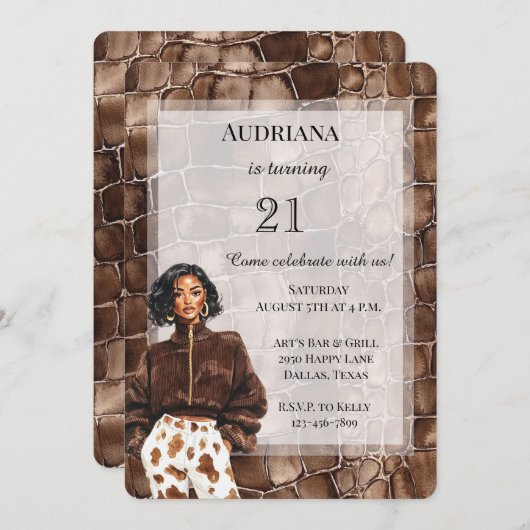 クリーム色の茶色チョコレートブラウンブラック女性誕生日 招待状 (正面/裏面)