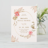 クリーム色の落ち着いた花をあしらったエレガントな結婚前お披露目パーティー 招待状 (スタンド正面)