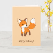クリーム色の誕生日のかわいく小さいキツネ カード (黄色い花)
