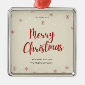 クリーム色の赤い白い雪片とフォトセラミックホーン メタルオーナメント (正面)