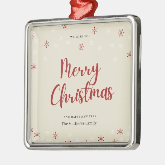 クリーム色の赤い白い雪片とフォトセラミックホーン メタルオーナメント (左)