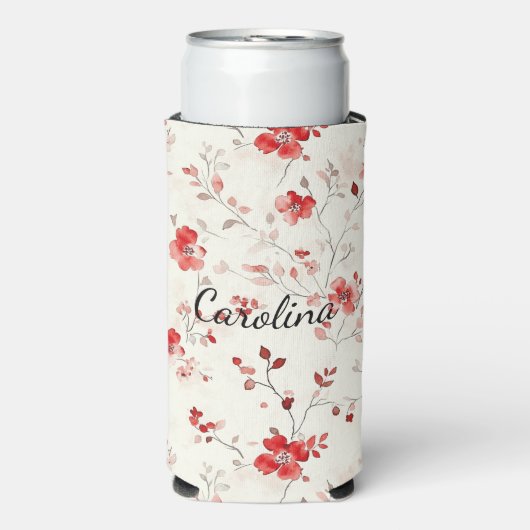 クリーム色の赤い花 スリム缶クーラー (Seltzer正面)