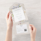 クリーム色の野の花 ガーデン エレガント ウェディング QR オールインワン招待状 (貼ってはがせる)