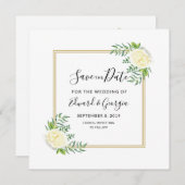 クリーム色の金ゴールドの花柄の保存日付の結婚式の招待 セーブザデート (正面/裏面)