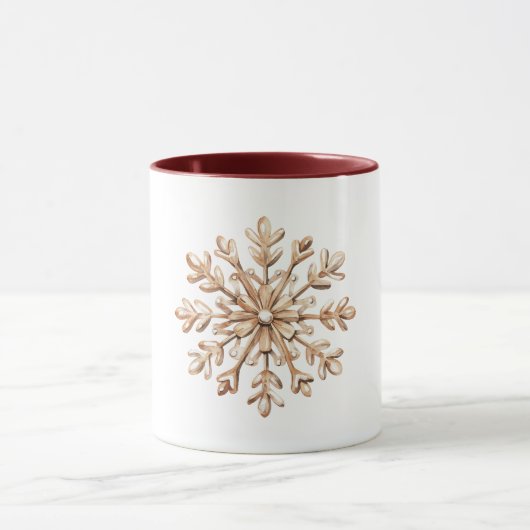 クリーム色の雪の結晶のクリスマス マグカップ (中央)