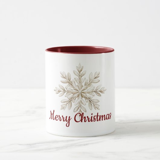 クリーム色の雪の結晶 赤い メリークリスマス マグカップ (中央)