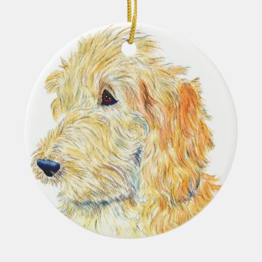 クリーム色のLabradoodle セラミックオーナメント (正面)