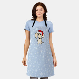 クリーム色ダックスフントサンタの可愛いクリスマス犬の休日 エプロン