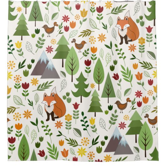 クリーム色パターンのスカンジナビアのスタイルのイラストレーション シャワーカーテン (正面)