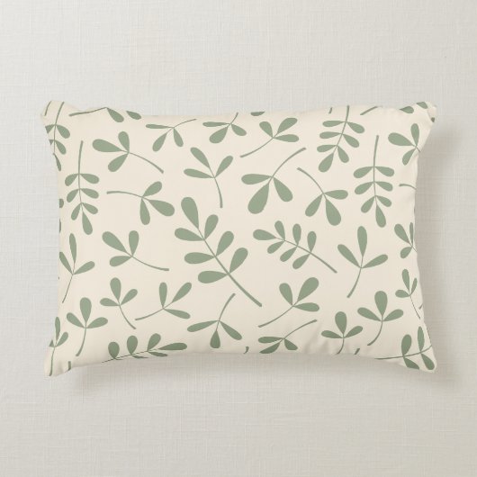 クリーム色パターンの分類された緑の葉 アクセントクッション (正面)
