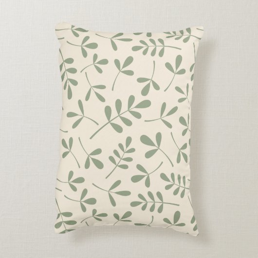 クリーム色パターンの分類された緑の葉 アクセントクッション (裏面(縦))