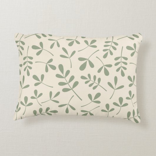 クリーム色パターンの分類された緑の葉 アクセントクッション (裏面)