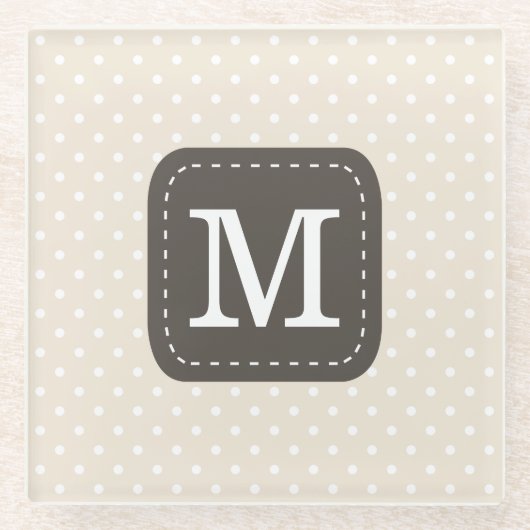 クリーム色ベージュ水玉模様パターンパーソナライズな手紙 ガラスコースター (正面)