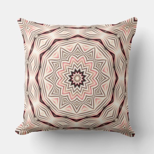 クリーム色、柔らかいピンク、白と茶色のマンダラ。 クッション (正面)