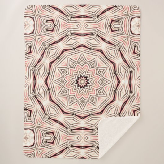 クリーム色、柔らかいピンク、白と茶色のマンダラ。 シェルパブランケット (正面)