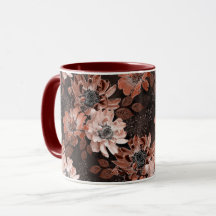 クリーム色、濃い茶色の背景にテラコッタの花