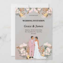 クリーム花嫁と花婿の水の色の結婚花 シーズンカード