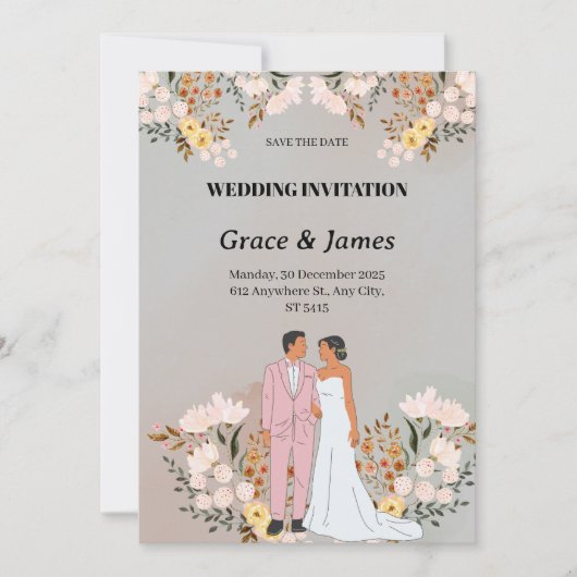 クリーム花嫁と花婿の水の色の結婚花 シーズンカード (正面)