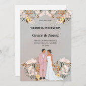 クリーム花嫁と花婿の水の色の結婚花 シーズンカード (正面/裏面)