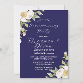 クリーム花模様ホワイトフラワーズ引っ越し祝いパーティーパーティー 招待状